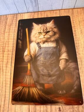 Cleaning Kitty Metal Sign Cute Cleaning Cat Metal Home Decor FAST SHIP
